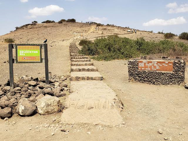 Panoramic views over Amboseli marshes and elephant paths from Observation Hill lookout